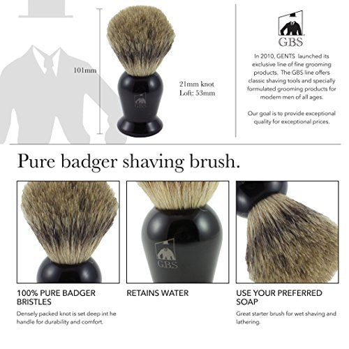 G.B.S Premium Shaving Set for Men ? Pure Badger Brush, Fusion Compatible 5-Blade Razor with Weighted Ebony Handle, Natural Shave Soap, Chrome Stand & Stainless Steel Bowl