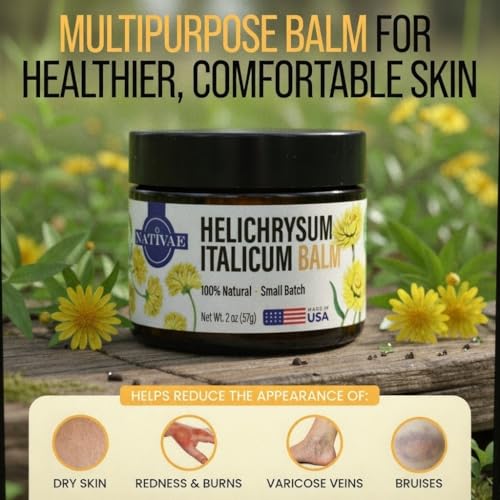 Helichrysum Balm ? Helichrysum Italicum Essential Oil Skin Cream for Bruises, Veins, Burns & Redness ? Soothing Healing Moisturizer for Face & Body