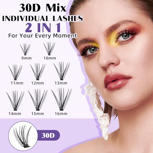 Lash Extension Kit for Beginners 280pcs Eyelash Extension Kit 30D 9-16 Mixed Lash Clusters Kit D Curl Lash Kit with Lash Bond and Seal Individual Lashes Kit DIY (KIT,30D-D-9-16MIX)