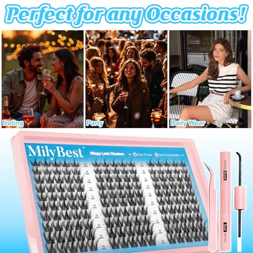 MilyBest Manga Lash Clusters Kit Spiky Anime Cluster Eyelash Extensions 150Pcs CC Curl Wispy Lash Extension Kit 10-16mm DIY Cosplay Doll Individual Lashes Clusters Natural Look