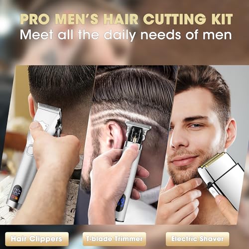 Lanumi Professional Hair Clippers Electric Razor Shavers Men 3 Piece Set Rechargeable Clippers and Trimmers Beard Trimmer Barber Kit with Travel Case Clippers for Hair Cutting Gifts for him