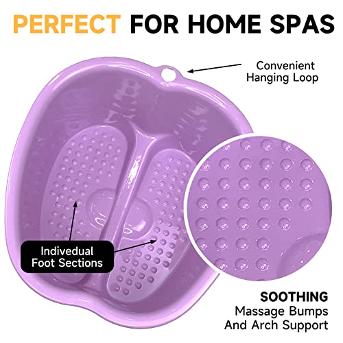 Extra-Large Foot Bath Soak Tub 2-Pack ? Durable Massage Basins for Home Relaxation, Fits Large Feet, Non-Slip Base Purple/Purple