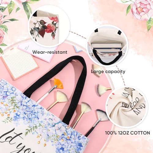 12 Pcs Christian Gift Bible Tote Bags for Women Christian Makeup Bags Bulk Inspirational Religious Floral Canvas Church Bag Reusable Bible Verse Toiletry Pouch for Women Travel Gift