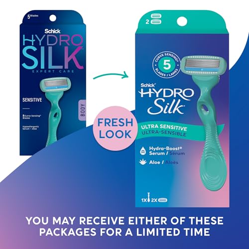 Schick Hydro Silk Sensitive Women's Razor | 5-Blade Razors for Women Sensitive Skin | Womens Razors Sensitive Skin | 1 Handle & 2 Razor Blade Refills
