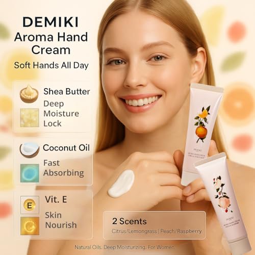 DEMIKI Shea Butter Hand Cream for Dry Cracked Hands, Birthday Gifts for Women, Bridesmaid Gifts, Nurse Gifts, Valentines Day Gifts, Party Favors, Hand Cream Gifts Set for Women, Travel Size1.7fl.ozx4