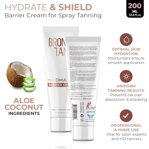 Bronze Tan DHA Spray Tan Barrier Cream - Barrier Cream for Spray Tanning - Essential for Spray Tan Salons - Barrier Cream Spray Tan Hydrates & Shields Skin - Prevent Over-Absorption & Uneven Tan 200ml