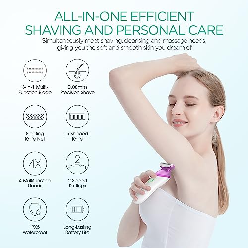 VOYOR Electric Body Brush Back Scrubber for Shower - Electric Razors for Women 4 in 1 Bikini Trimmer, Foil Shaver for Women Beauty Products Set