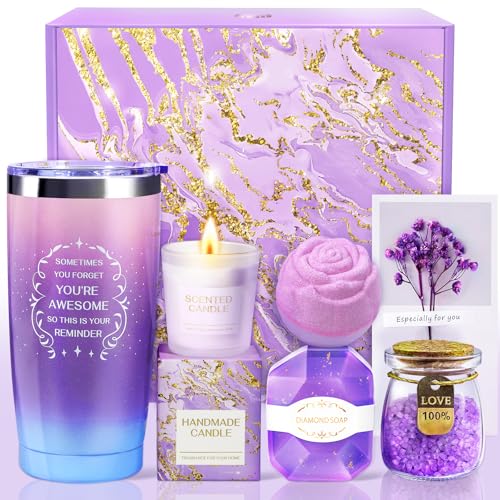 Birthday Gifts for Women, Mothers Day Gifts,Teacher Appreciation Graduation Gift for Her, Wife, Girlfriend, Coworker, Grandma, Bestie, Nurses, Friends, Daughter-Purple Spa Baskets Set