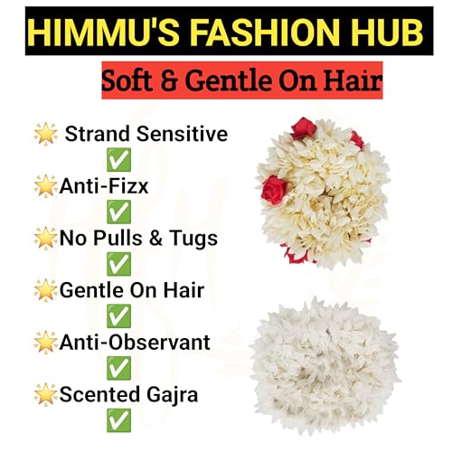 2 Pcs Hair Rose Mogra Scented Rubber Band Gajra Hair Accessories for Women Girls (White) (Free Size) (30 GM)
