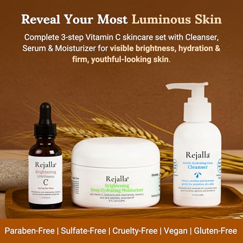 Skin Care Set for Women - Vitamin C Skincare Set 3 Piece - Rejalla Luminous Face Care Set Cleanser Serum Moisturizer - Anti Aging Routine Hyaluronic Acid Niacinamide Ceramide Gift