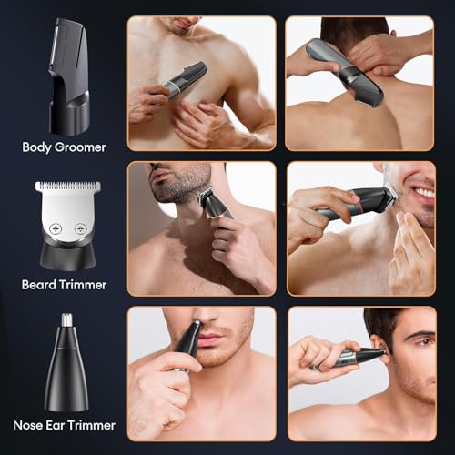 Body Hair Trimmer for Men - kensen 3-in-1 Beard Trimmer for Men, Manscape Men's Groin & Pubic Hair Trimmer IPX6 Waterproof Wet/Dry Hair Clippers for Mens Rechargeable Electric Razor for Mens (Gray)