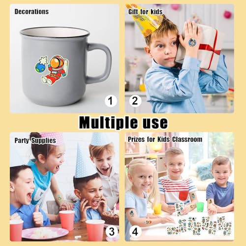 Partywind Glow Space Tattoos for Kids, 150 Styles Luminous Spaceship Planets Astronaut Fake Tattoo Stickers for Space Birthday Party Supplies, Cute Goodie Bag Stuffers for Boys