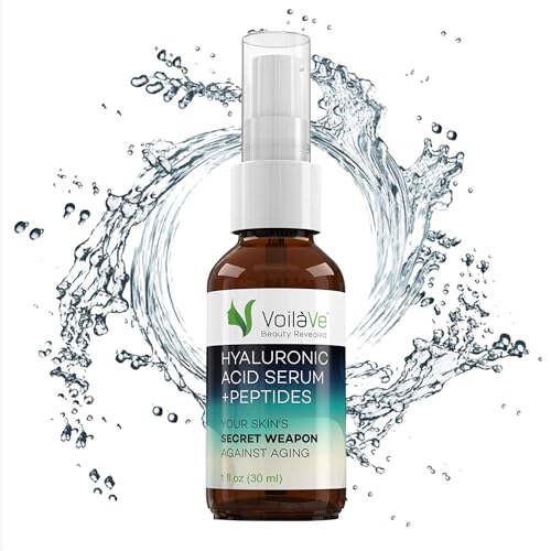 VoilaVe Hyaluronic Acid Serum for Face - 100% Pure, Hydrating & Anti-Aging Formula with Collagen Peptides - Plumps, Moisturizes, Reduces Wrinkles & Dark Spots - Non-Greasy, Paraben-Free, 1 fl. oz