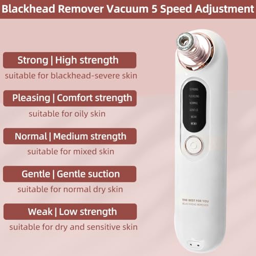5-Speed ??Blackhead Remover Vacuum, Wireless Charging Nose Pore Extractor with 4 Removable Heads,Facial Vacuum Pore Cleaner,30-Second Keratin Softening, Hypoallergenic Deep Cleansing