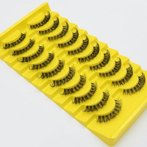 False Eyelashes Natural Look Faux Mink Lashes Russian Strip Lashes C Curl Wispy Like Eyelash Extension Fluffy Transparent Band Cat Eye Fake Eyelashes Pack 10pairs