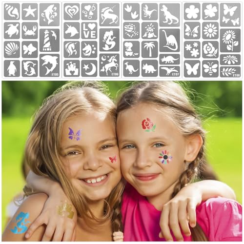 183 PCS Face Paint Stencils for Kids, Boys Girls Face Stencils Temporary Tattoo Stencils, Glitter Tattoo Stencil Stickers for Kid School Show Birthdays New Years Party, Face Paint Stencils Reusable