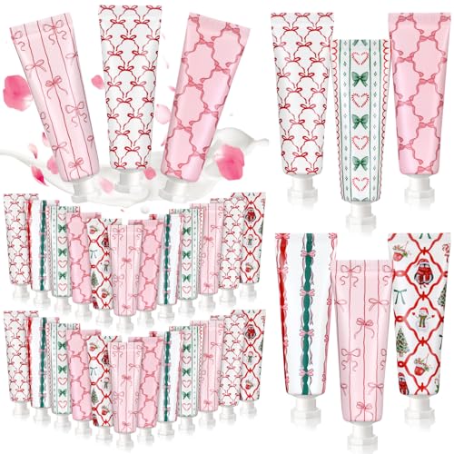 24 Pcs Pink Bow Hand Cream Gifts Bulk Valentine Party Favors for Women Coquette Pink Bow Mini Hand Lotion Travel Size Moisturizer Cream for Dry Cracked Hands Coquette Party Favors for Coworker