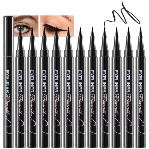 Liquid Eyeliner Set£¬12 Pack Matte Black Eye Liner Pen£¬Eye Ink Liner with Ultra-Fine Tip Makeup£¬Quick-Dry Eyeliner Pack£¬Glides on Smoothly£¬Smudge-Proof£¬Easy to Apply£¬Vegan Formula