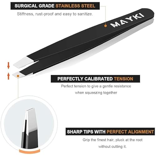Eyebrow Tweezers Set 6 PCS, Professional Stainless Steel Eyebrow Tweezers Kit for Women/Men, Great Precision Tweezers Set for Eyebrow/Facial Hair Removal/Ingrown Hairs/Splinter/Tick Remover by MAYKI