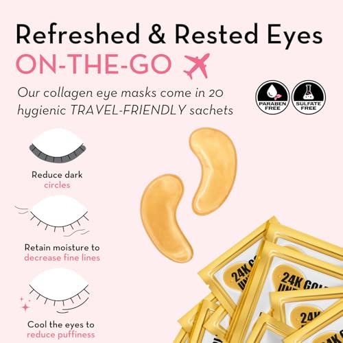 Elizabeth Mott 24K Gold Under Eye Patches - Collagen, Niacinamide & Peptides for Puffy Eyes, Dark Circles & Wrinkles - Hydrating & Brightening Eye Mask, Cruelty-Free