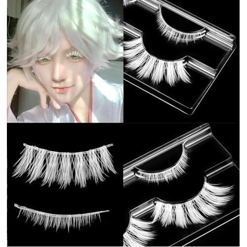 4 Pairs White Eyelashes, White Lashes for Christmas & Anime Events, Fluffy Manga Style False Eyelashes with Invisible Band, Japanese Style for Party & Photo Shoots