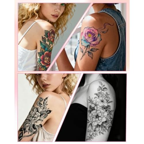 Oiomniv Temporary Tattoo Markers, 15PCS Body Markers Dual-End for Teens Adults, 62 Tattoo Stencils Temporary Tattoos Stickers, Glitter Matte Neon Tattoo Pens, Flexible Brush Tip, Skin Safe