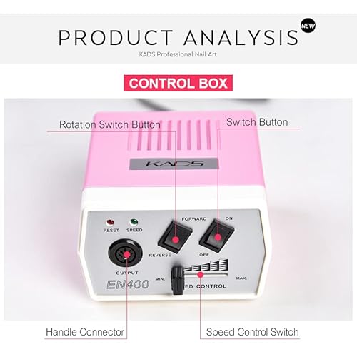 Professional Nail Drill Machine Electric Nail File Acrylic Manicure Pedicure Grinding Drill Set Low Heat Low Noise Low Vibration,30000 RPM Polishing Shape Tools Design for Home Salon Use(Pink 110V)