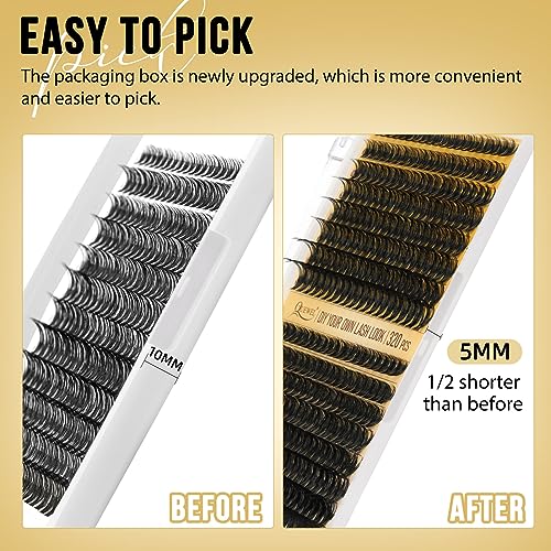 QUEWEL Lash Clusters 320Pcs Cluster Lashes 35D+45D D Curl Lash Cluster Eyelash Extensions Mix9-16mm Individual Eyelashes Clusters Wispy Lash Clusters Thin Band Soft to Use at Home(35D+45D D Mix9-16)