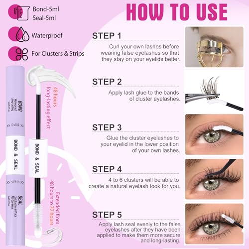 Natural Lash Clusters Kit Wispy Eyelash Clusters Kit with Bottom Eyelashes C Curly Lash Extension Kit with Invisible Band DIY Individual Lashes Kit with Lash Bond and Seal 132Pcs