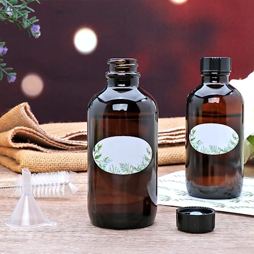 4oz Amber Glass Bottles, Boston Round Glass Bottles (50 Pack) with Leak-proof Caps, Refillable Container for Homemade Vanilla Extract, Essential Oils, Herbal Medicine and More