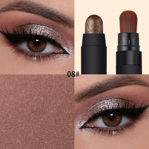 Shimmer Eyeshadow Stick ?Mocha Taupe Dual-Ended Creamy Pearl Eye Shadow Pencil with Built-In Smudger, Waterproof Long-Lasting High Pigment Eye Makeup for Smooth Glide 08#