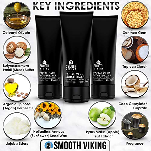 Smooth Viking Men's Face Moisturizer - Daily Hydrating Face Lotion, 4 oz - Alcohol-Free Facial Cream for Sensitive, Dry, and Oily Skin - Age-Defying Skin Firming Formula