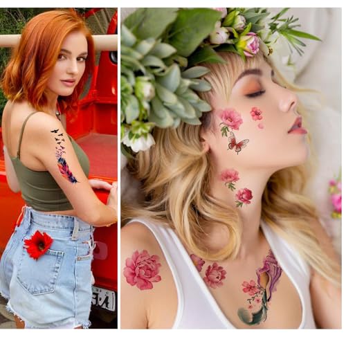 Temporary tattoos for women and girls Arm flower butterfly tattoo sexy elegant roses, small flowers long-lasting a week(colourful)