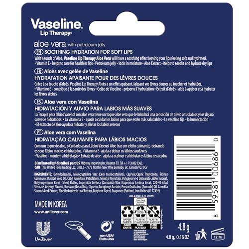 Vaseline Lip Therapy Aloe Fresh 8-Pack ? Moisturizing Lip Balm for Very Dry Lips, 0.16 Oz Ea