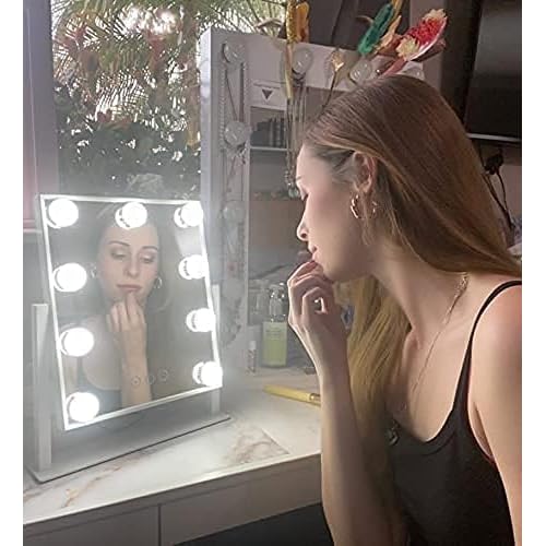IMEASY Vanity Mirror with Lights£¬Hollywood Lighted Makeup Mirror with 3 Color Modes and 9 Dimmable Diamond LED Light Bulbs Detachable 10X Magnification 360¡Æ Rotation Touch Control