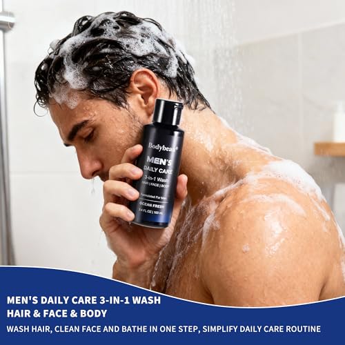 Men's Bath and Body Spa Gift Set - 7-Piece Kit with Daily Care 3-in-1 Wash, 2-in-1 Handmade Soap & Travel Bag - Father's Day/Birthday/Christmas Gifts for Dad, Husband Son from Family