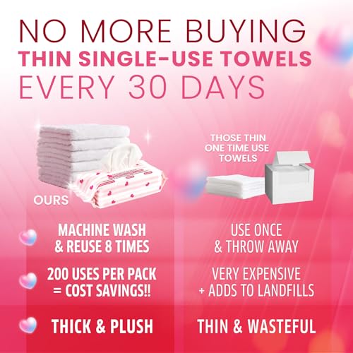 Makeup Remover Cosmetic Towels, Reusable (25 Count, 200 Uses) and Disposable Face Towel, Machine Washable, Ultra Soft, Removes All Types of Makeup, Specifically Made for Face and Body