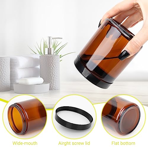 Keketin 8 oz Amber Glass Jars,16 Pack Empty Cosmetic Containers with Inner Liners and Black Lids,Refillable Round Cream Jars for Lotion,Ointments,Bath Salts,Makeup,Slime and Travel
