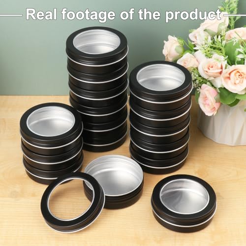 48 Pieces 4 oz Tin Cans with Clear Window, Round Metal Tins Screw Top,4 oz Metal Round Cans with Clear Lid for Kitchen Office Candles Candies and Gifts Holding