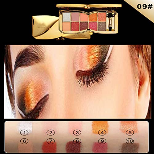 Gold Eye Shadow Eyeshadow Palette Shimmer - 10 Colors Sparkly Eyeshadow Glitter Highly Pigmented Long Lasting Waterproof Sweatproof Professional Nudes Warm Natural Neutral Smoky Cosmetic (#09)