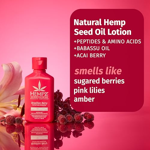 Hempz Mini Dark Red Cherries Lotion, Ultra Hydrating Moisturizer for Body, Hands and Feet 2.25 oz Mini Brazilian Berry Beauty Actives Lotion, Hydrating Moisturizer 2.25 oz.