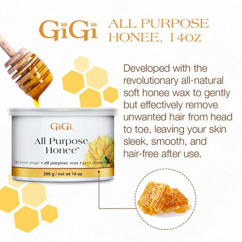 Gigi All Purpose Honee Waxing Kit for Women - Soft Wax 14Oz, Multi-Purpose Warmer, Wax Sticks for Hair Removal Applicators 100 Ct Each, At-Home Waxing Kit