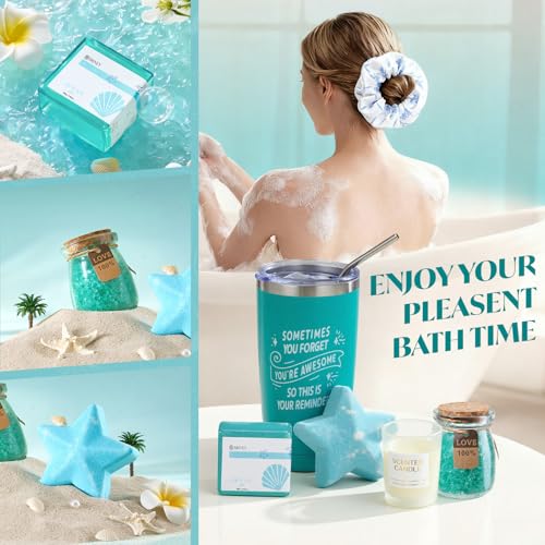 Briney Valentines Day Gifts for Women, Spa & Personal Care Package, Bath and Body Basket Set, Unique Relaxing Ocean Themed Present for Mom Wife Sister Best Friend