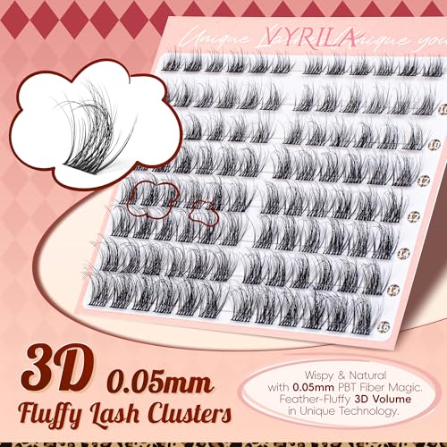 Lash Clusters 0.05mm PBT Fiber Eyelash Clusters, 0.1mm Superfine Invisiband D Curl Diy Lash Extension, 96pcs 8-16mm Individual Like Eyelash Extensions (Velvet-D-8-16Mix)