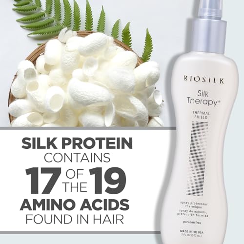BioSilk Silk Therapy Thermal Shield Protection Spray, Heat Protectant for Hair, Shields Hair from Thermal Damage, Adds Shine & Holds Styles, Sulfate-Free, Paraben-Free, Cruelty-Free, 7?Oz