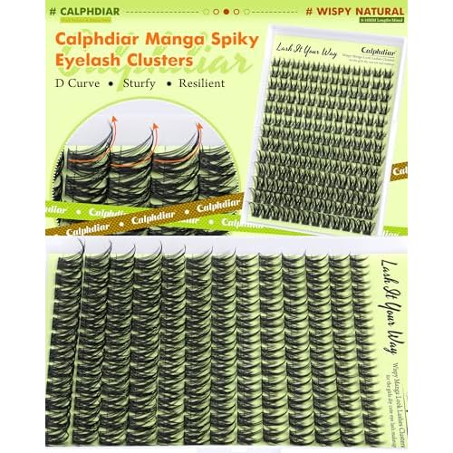 Calphdiar DIY Lash Extension Kit Thick Lash Clusters Kit Wispy Eyelash Clusters 8-18mm D Curve Eyelash Extension Kit Manga Spiky Lash Extension Individual Lashes with Lash Bond and Seal Tweezers