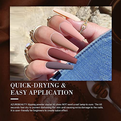 AZUREBEAUTY Brown Nude Nail Polish Set, Fall Winter Quick Dry Natural Nail Lacquer Strengthening Treatment Kit with Top Coat DIY Salon at Home
