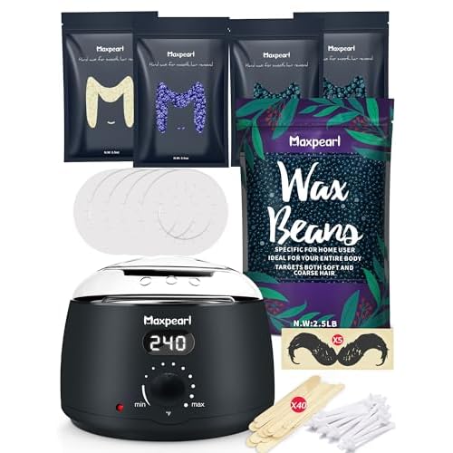Maxpearl Digital Waxing Kit + 2.5LB Hard Wax Beads Bag for Full Body Waxing - Brazilian, Bikini Waxing, Face, Eyebrows, Underarms, Arms, Chest, Back, Legs, Jasmine & Coconut Formula
