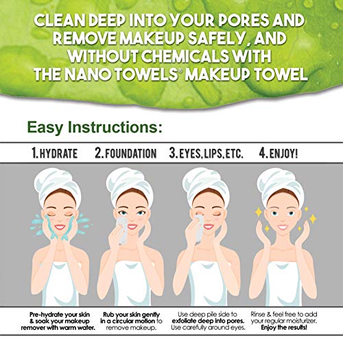 Nano Towel Makeup Remover Face Wash Cloth Multi Color 3-PACK. Remove Cosmetics FAST and Chemical Free. Wipes Away Facial Dirt and Oil Like An Eraser. Great for Sensitive Skin, Acne (Grey, Pink, Green)