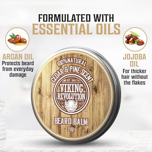 Viking Revolution Cedar and Pine Beard Balm for Men and Beard Oil Bundle - With Argan and Jojoba Oils - Soften and Moisturize your Beard